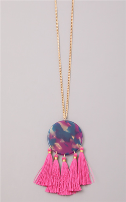 Stained Glass Tassel Charm Necklace - Fuchsia