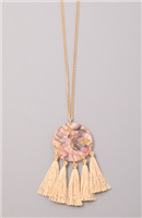 Stained Glass Tassel Charm Necklace - Natural