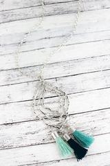 Crave Silvertone Moroccan with Blue Tonal Tassels Pendant Necklace