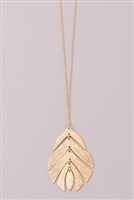 Textured Leaf Pendant Necklace - Gold