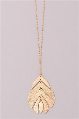 Textured Leaf Pendant Necklace - Gold