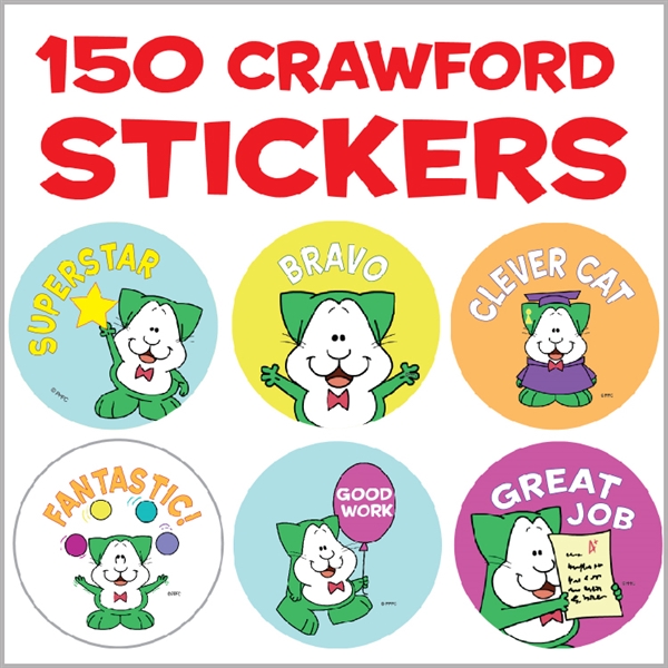 Crawford the Cat Incentive Stickers - 150 stickers (15 designs)