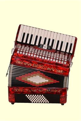 Baronelli Piano Accordion 30 Keys 48 Bass 3 Switches - Red