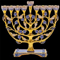 G-1013: Menorah - Jeweled, Pomegranates 5.75"