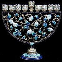 G-1014: Menorah, jeweled, blues, 7"