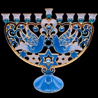 G-1016: Menorah 7" "Doves in Love" (light blue)