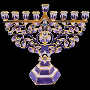 1020- Menorah 7.25" "Eitz Chaim" Purple