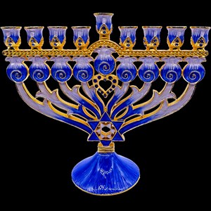 1021- Menorah 6.75" "Heart of Gold" Dark Blue