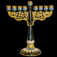 G-1030: Menorah, jeweled, Teal,  7", Elegance