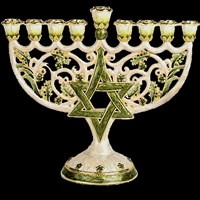 G-1074: Menorah, jeweled, 8"