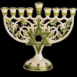 1074- Menorah, jeweled, 8"