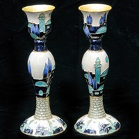 1140- Candlesticks, 6" PAIR, "Jerusalem"