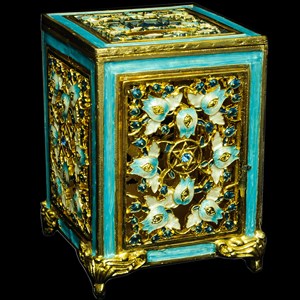 1186-A- Tzedaka Box - Larger, light blue, gold