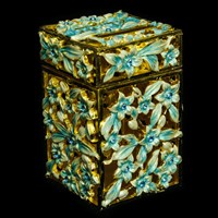 G-1188: Tzedaka Box - teal/gold