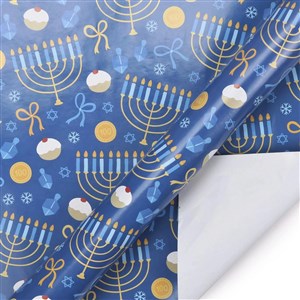0828-D- Chanukah Gift Wrap Roll (blue menorah)