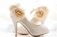 White Rose Lace Pumps