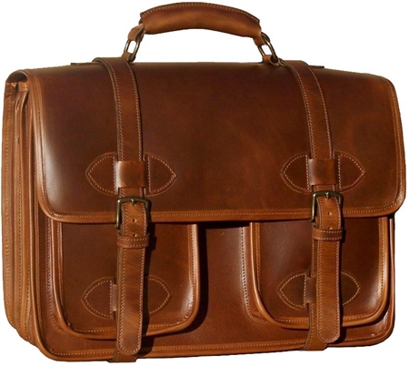 Oversized Scholar 3 Compartment w/pockets leather briefcase