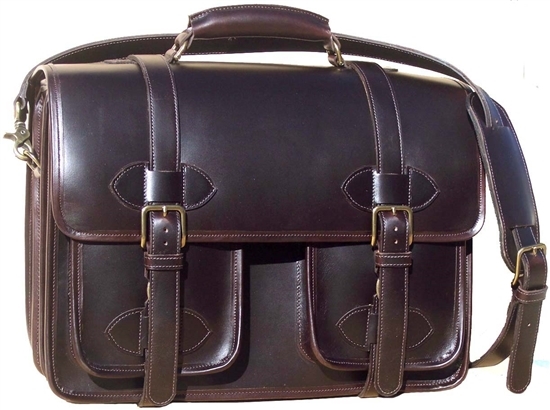 Oversized Scholar 3 Compartment w/pockets leather briefcase