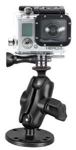 RAM Mounts Flat Surface Mount with Short Double Socket Arm and 1in. Ball with Custom GoPro Hero Adapter