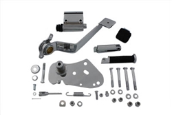 Replica chrome FXST style brake control kit includes Kelsey- Hayes master cylinder, linkage pedal plate, and rubber footpegs. 
Kit  is for 1970-1999 Big Twin models with Shovelhead or Evolution engines w hydraulic or mechanical brakes.