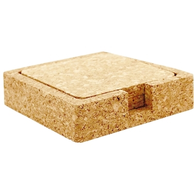 Cork Coaster Square W/Caddy, Set/4