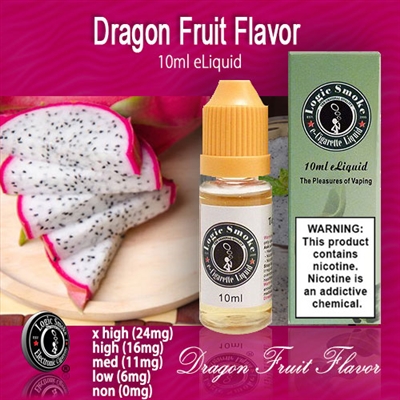 10ml bottle of Dragon Fruit flavored e-liquid from LogicSmoke, available in 5 nicotine levels. Perfect for vapers looking for an exotic and refreshing flavor.