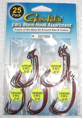 GAMAKATSU EXTRA WIDE GAP WORM HOOK ASSORTMENT PACK- 25 HOOKS #257000