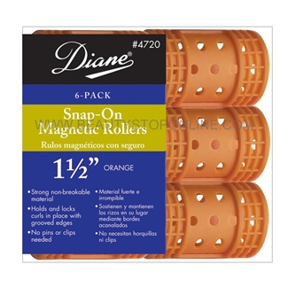 Diane Snap-On Magnetic Rollers 1 1/2" Orange, 6 Pack