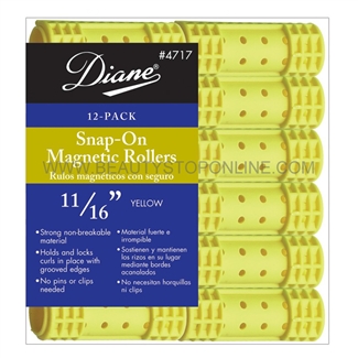 Diane Snap-On Magnetic Rollers 11/16 Yellow, 12 Pack