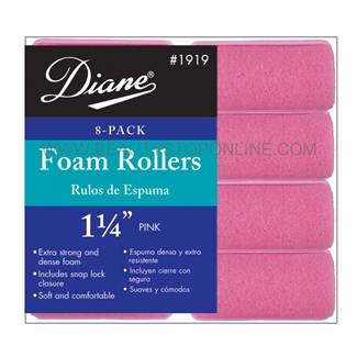 Diane Foam Rollers 1 1/4" Pink, 8 Pack