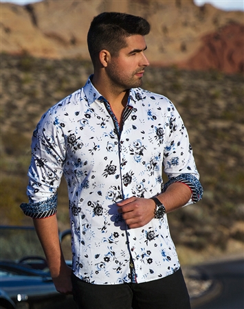 Au Noir Shirt | Valencia Floral White Blue