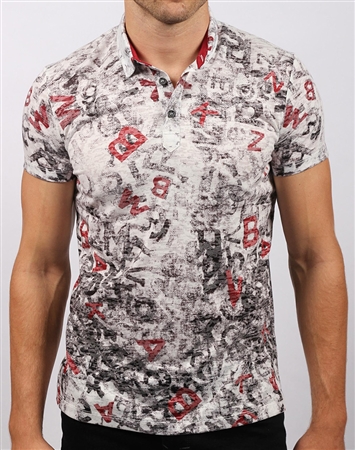 Black Red Print Polo