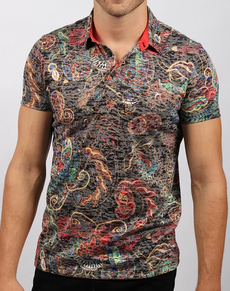 Black floral polo shirt sale