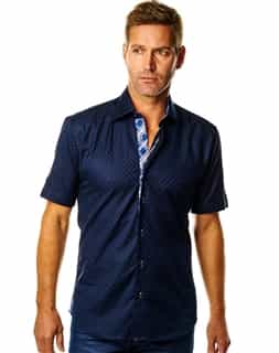 Short Sleeve Dress Shirt- Navy Skirt Reverisble Cuffs