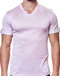 Men Slim Fit V Neck Pink