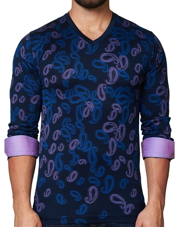 Maceoo Unrivaled | V Neck L Navy Paisley