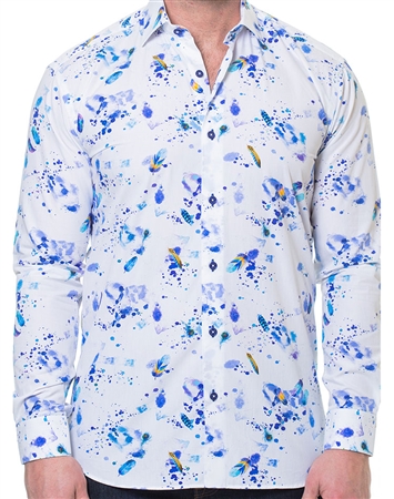 White Purple Feather Print Shirt