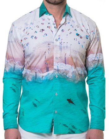 White Turquoise Ombre Dress Shirt