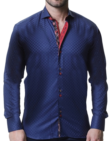 Maceoo Designer Long Sleeve Shirt Blue Check