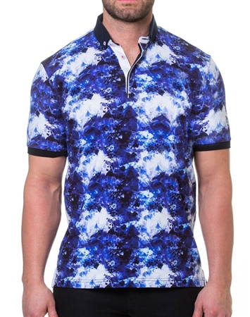 Navy White Print Polo