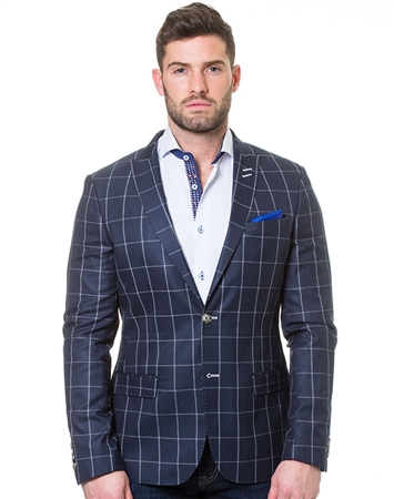 Navy Beige Check Jacket