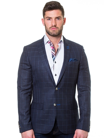 Navy Sky Blue Check Jacket