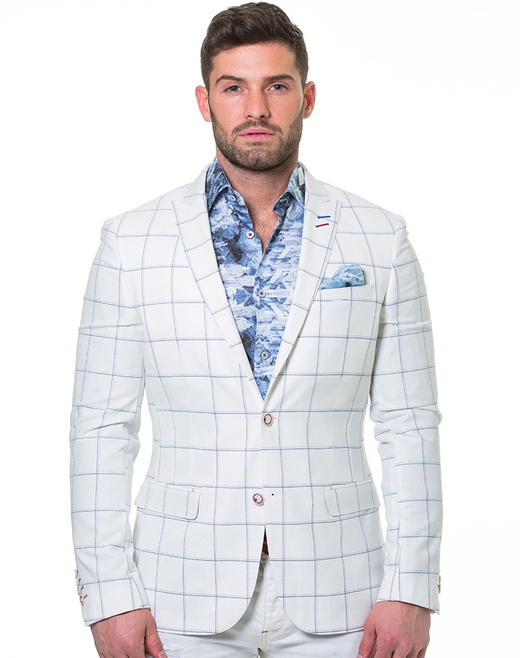 Shop Men's Luxury Sport Coats - White Blue Check Blazer | Men's Summer  Jacket | Maceoo Chance