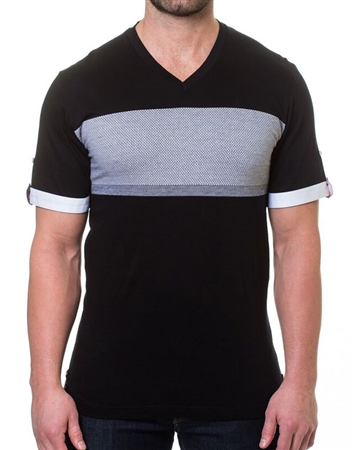 Black Gray Stripe V-Neck