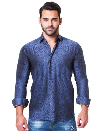 Men Luxury- Navy Blue Paisley Shirt