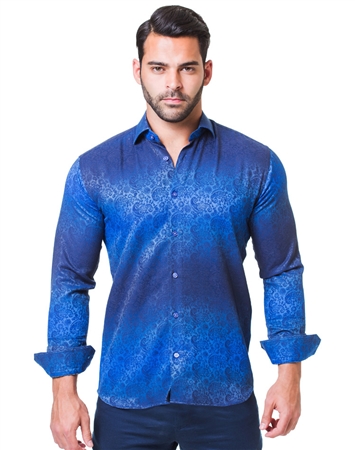 Gradient Navy Blue Paisley Shirt