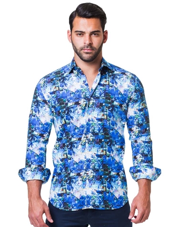 Blue Photograph Print Dress Shirt