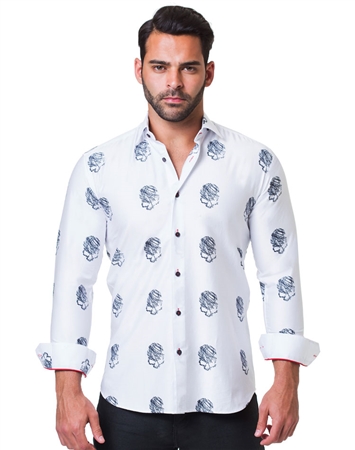 White Black Skull Print Dress Shirt