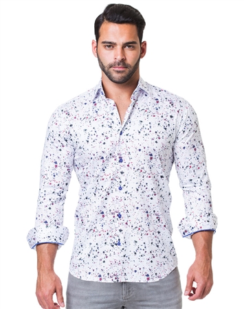 White Multicolored Print Dress Shirt