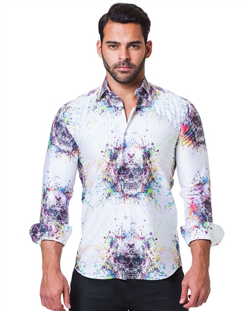 White Multi Color Skull Print Shirt